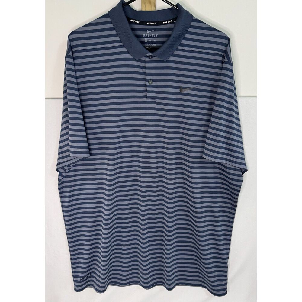 Nike Golf Mens XXL Dri-Fit Black Gray Striped Short Sleeve Performance Polo - Picture 2 of 6